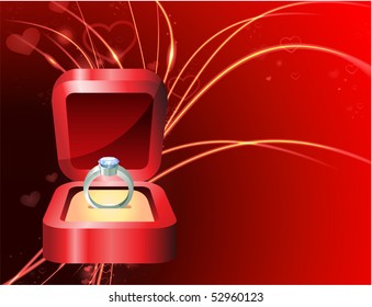 Diamond Ring on Abstract Modern Light Background Original Illustration