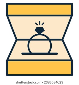 Anillo de diamantes en caja de regalo abierta. Icono de vector