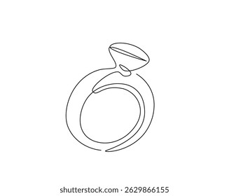 Diamond ring outline drawing illustration. one continuous line drawing of wedding ring.
