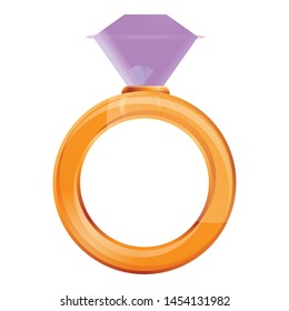 Diamond ring with pink gemstone icon. Cartoon of diamond ring with pink gemstone vector icon for web design isolated on white background