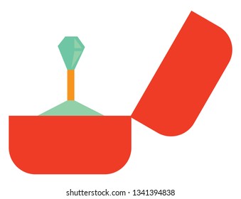 A diamond ring in a red box depicting a romantic proposal vector color drawing or illustration 