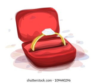 diamond ring in the red box, watercolor style, eps10 vector illustration.
