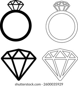 Diamond Ring Silhouette Flat And Outline Design