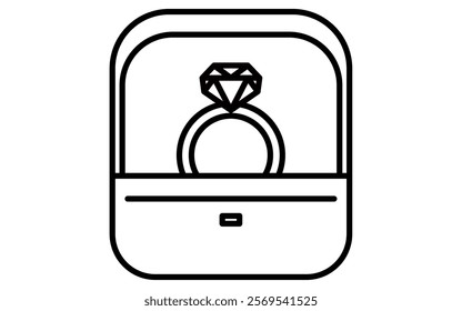 diamond ring, Simple and cute black and white Valentine's Day icon, Vector Illustration