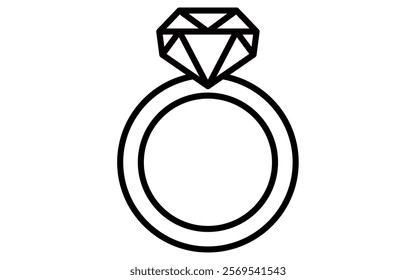 diamond ring, Simple and cute black and white Valentine's Day icon, Vector Illustration