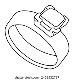 diamond ring with a single large diamond in the center, doodle outline drawing of butterfly. simple Black line. 