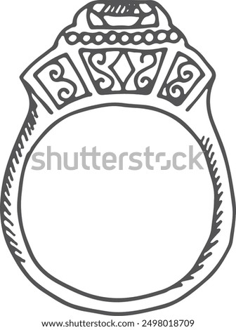 Diamond ring sketch. Hand drawn elegant jewelry