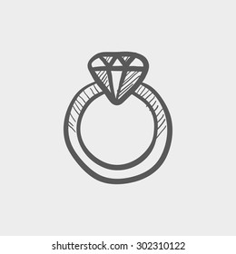 Diamond ring sketch icon for web and mobile. Hand drawn vector dark grey icon on light grey background.