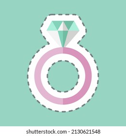 Anillo de diamantes Pegatina en línea de moda cortada aislado en fondo azul