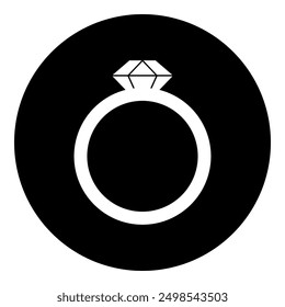 Un símbolo de anillo de diamantes en el centro. Símbolo blanco aislado en círculo negro. Ilustración vectorial sobre fondo blanco