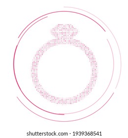 The diamond ring symbol filled with pink dots. Pointillism style. Vector illustration on white background