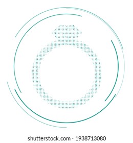 The diamond ring symbol filled with teal dots. Pointillism style. Vector illustration on white background