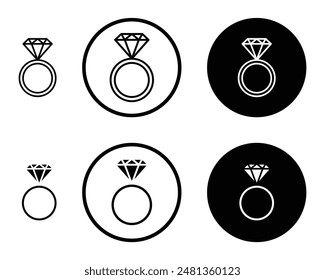 Diamond ring thin line vector icon set.