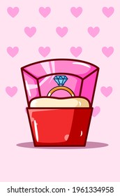 Diamond ring at valentine day cartoon illustration