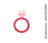 Diamond ring vector in cartoon style. Element for Valentine