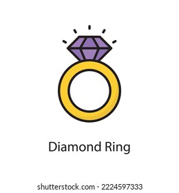 Diamond Ring Vector Filled Outline Icon Design illustration. Love Symbol on White background EPS 10 File