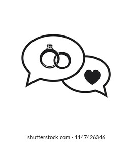 diamond ring vector icon and love icon conception with bubble speech icon 