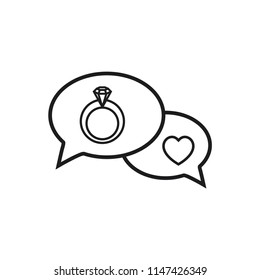 diamond ring vector icon and love icon conception with bubble speech icon 