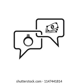 diamond ring vector icon and money icon inside bubble speech icon 