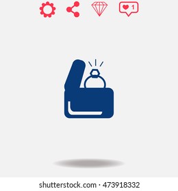 Diamond ring vector icon on grey background.