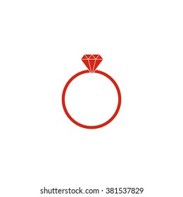 Diamond ring. Vector icon red
