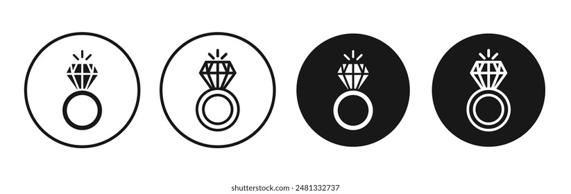 Diamond ring vector icon set black filled and outlined style.