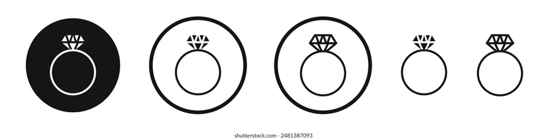 Diamond ring vector icon set in black and white color.