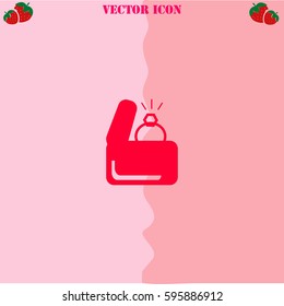 Diamond ring vector  icon. Strawberry Background.