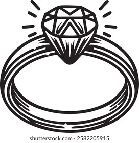 diamond ring, vector illustration. Scratch board. elements for greeting cards, stickers, banners, and seasonal design.
