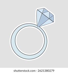 Etiqueta engomada de la Ilustración vectorial del anillo del diamante. Etiqueta engomada elegante del Vector del anillo del diamante, perfecta para las bodas, los compromisos, los diseños de la joyería, los temas románticos, y las decoraciones de la celebración