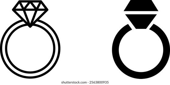 "Diamond Ring Vector Line Icon Set – Jewelry and Luxury Symbols"