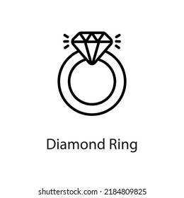 Diamond Ring vector Outline Icon Design illustration on White background. EPS 10 File 