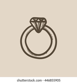 Diamantring, Vektorgrafik Symbol einzeln auf Hintergrund. Handgezeichnete Diamantring-Ikone. Diamant Ring Sketch Symbol für Infografik, Website oder App.