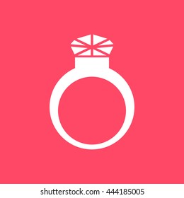 Diamond Ring white icon on magenta color background. Eps-10.
