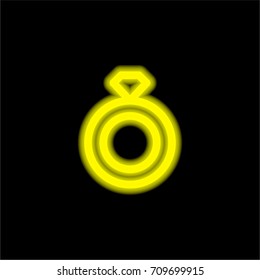 Diamond ring yellow glowing neon ui ux icon. Glowing sign logo vector