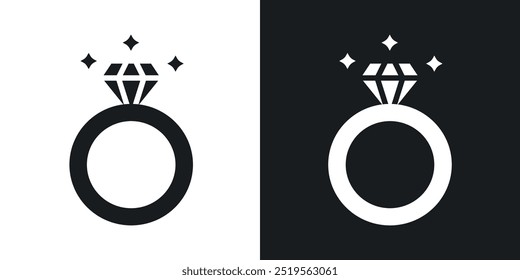Diamond ringline vector icon set in solid and outline style.