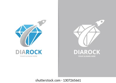 Diamond and rocket logo combination. Unique gem and flight logotype design template.