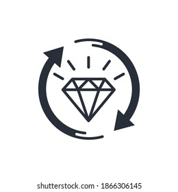 Diamond And Rotation Arrows. Psychology And Thinking. Changing Life Values And Priorities. Vector Linear Icon Isolated On White Background.