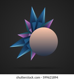 Diamond, ruby colorful shiny crystals. Polygon stone minerals with circle banner. Vector.