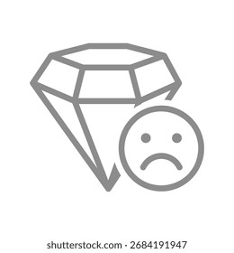 Diamant mit traurigem Ausdruckszeilensymbol. Verlust Diamant-Investition, emotionaler Verlust, Bedauern oder Wertminderungssymbol. Vektorgrafik