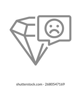Diamant mit traurigem Gesicht in Blasenliniensymbol. Symbol für Enttäuschung oder Wertverlust. Vektorgrafik