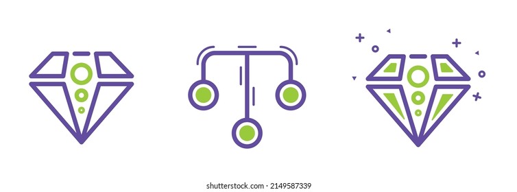 Diamond and scales icon set for pawnshop or jewelry store in purple and light green color. This icon set is suitable for websites, landing page, marketing, mobile application, banner, menu, etc.
