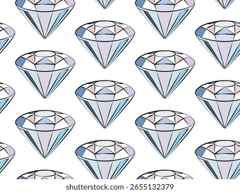 Nahtloses Diamantmuster. Kristall. Brillant. Hintergrund für Tapete, Musterfüllungen, Druck, Webseite, Logo erstellen, Branding-Design. Stilisierte Diamantenelemente auf weißem Hintergrund. 