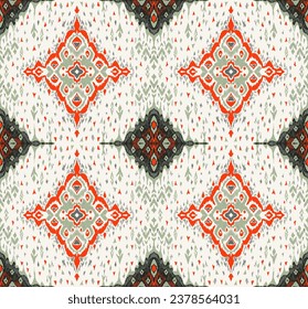 Patrón sin fisuras de diamante. Ornamento de folclore geométrico Ikat. Textura vectorial étnica tribal. Estilo azteca. bordado popular. Alfombra india, marroquí, turca, kazaja, escandinava, gitana, mexicana, africana.