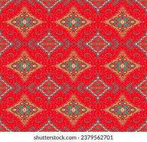 Diamant nahtloses Muster. Ikat geometrische Folklore-Ornament. Stammesethnische Vektorstruktur. Aztec-Stil. Folkstickerei. Indischer, marokkanischer, türkischer, kasachischer, skandinavischer, Zigeuner, mexikanischer, afrikanischer Teppich.