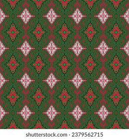 Diamant nahtloses Muster. Ikat geometrische Folklore-Ornament. Stammesethnische Vektorstruktur. Aztec-Stil. Folkstickerei. Indischer, marokkanischer, türkischer, kasachischer, skandinavischer, Zigeuner, mexikanischer, afrikanischer Teppich.