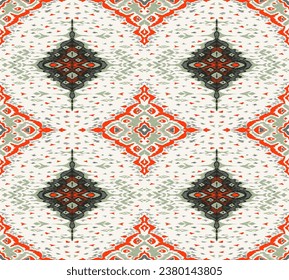 Diamond seamless pattern. Ikat geometric folklore ornament. Tribal ethnic vector texture. Aztec style. Folk embroidery. Indian, Moroccan, Turkish, Kazakh, Scandinavian, Gypsy, Mexican, African rug.
