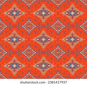Diamond seamless pattern. Ikat geometric folklore ornament. Tribal ethnic vector texture. Aztec style. Folk embroidery. Indian, Moroccan, Turkish, Kazakh, Scandinavian, Gypsy, Mexican, African rug.