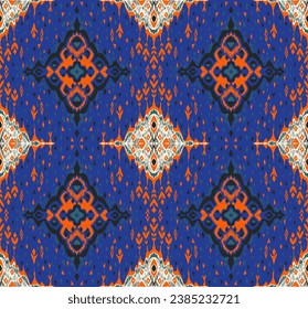 Diamond seamless pattern. Ikat geometric folklore ornament. Tribal ethnic vector texture. Aztec style. Folk embroidery. Indian, Moroccan, Turkish, Kazakh, Scandinavian, Gypsy, Mexican, African rug.