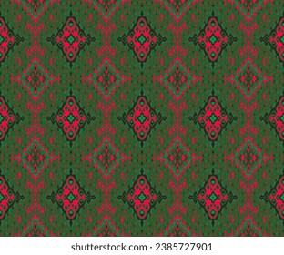Diamant nahtloses Muster. Ikat geometrische Folklore-Ornament. Stammesethnische Vektorstruktur. Aztec-Stil. Folkstickerei. Indischer, marokkanischer, türkischer, kasachischer, skandinavischer, Zigeuner, mexikanischer, afrikanischer Teppich.